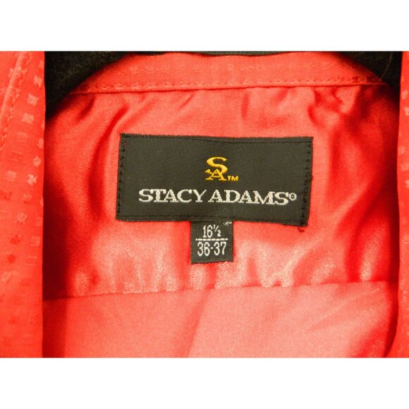 Stacy Adams Mens Red Satin Long-Sleeve Dress Shirt 16.5 38/37 Shiny Flashy - Picture 14 of 14